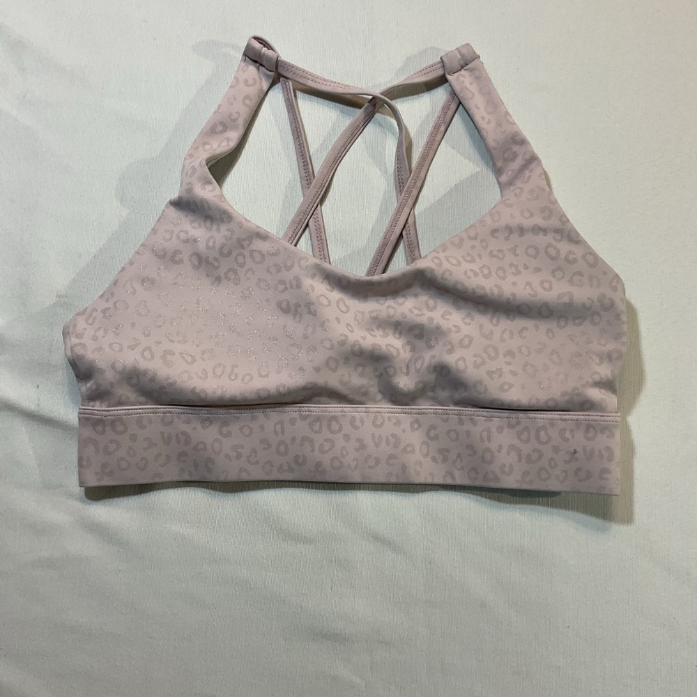Zyia Active Sports Bra, Size M, Light Pink Snow Leopart Print Mesh Stretch